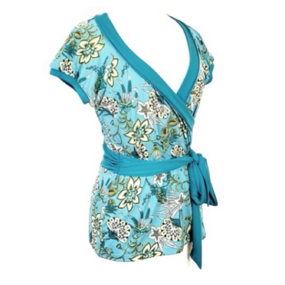 Loft floral tie wrap blue top